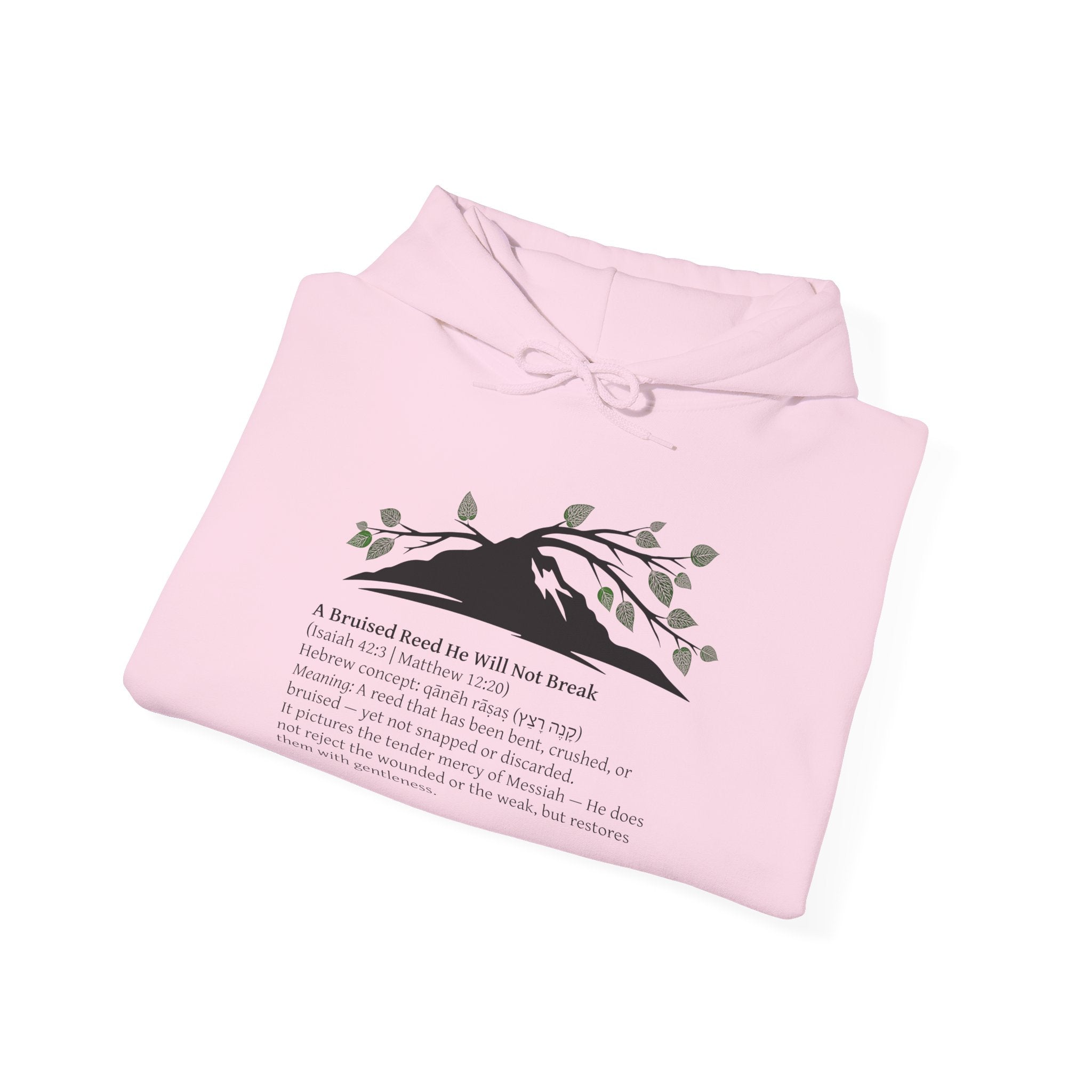 Faith Hoodie “Bruised But Not Broken” – Isaiah 42:3 + 2 Corinthians 4:9, Christian Sweatshirt of Hope and Resilience