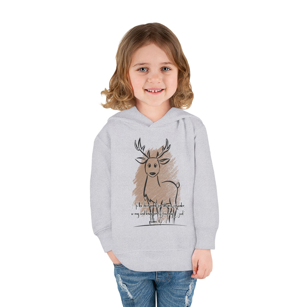 Christian Toddler Deer Hoodie | Psalm 42:1 Scripture Sweatshirt | Faith-Based Kids Pullover by Beevine Art