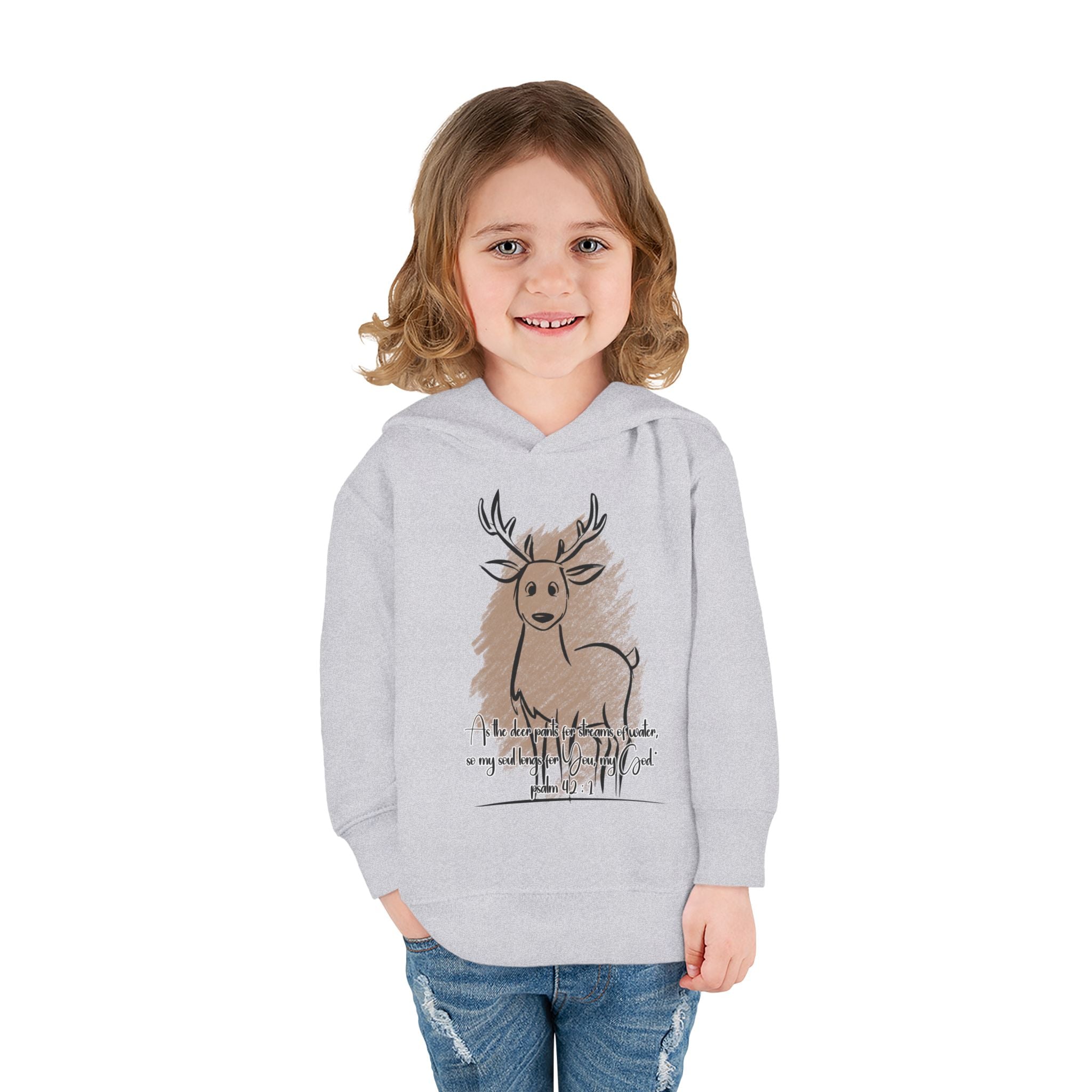Christian Toddler Deer Hoodie | Psalm 42:1 Scripture Sweatshirt | Faith-Based Kids Pullover by Beevine Art