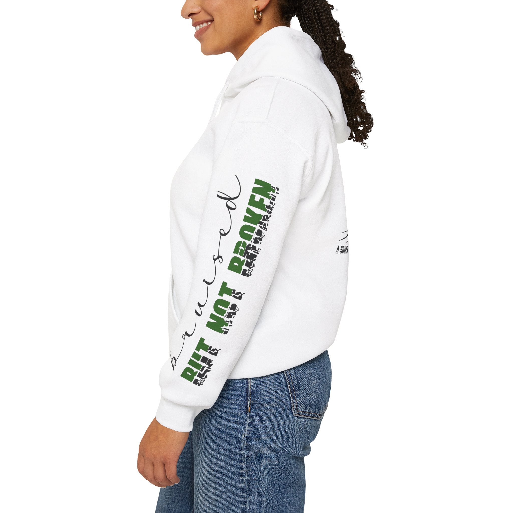 Faith Hoodie “Bruised But Not Broken” – Isaiah 42:3 + 2 Corinthians 4:9, Christian Sweatshirt of Hope and Resilience