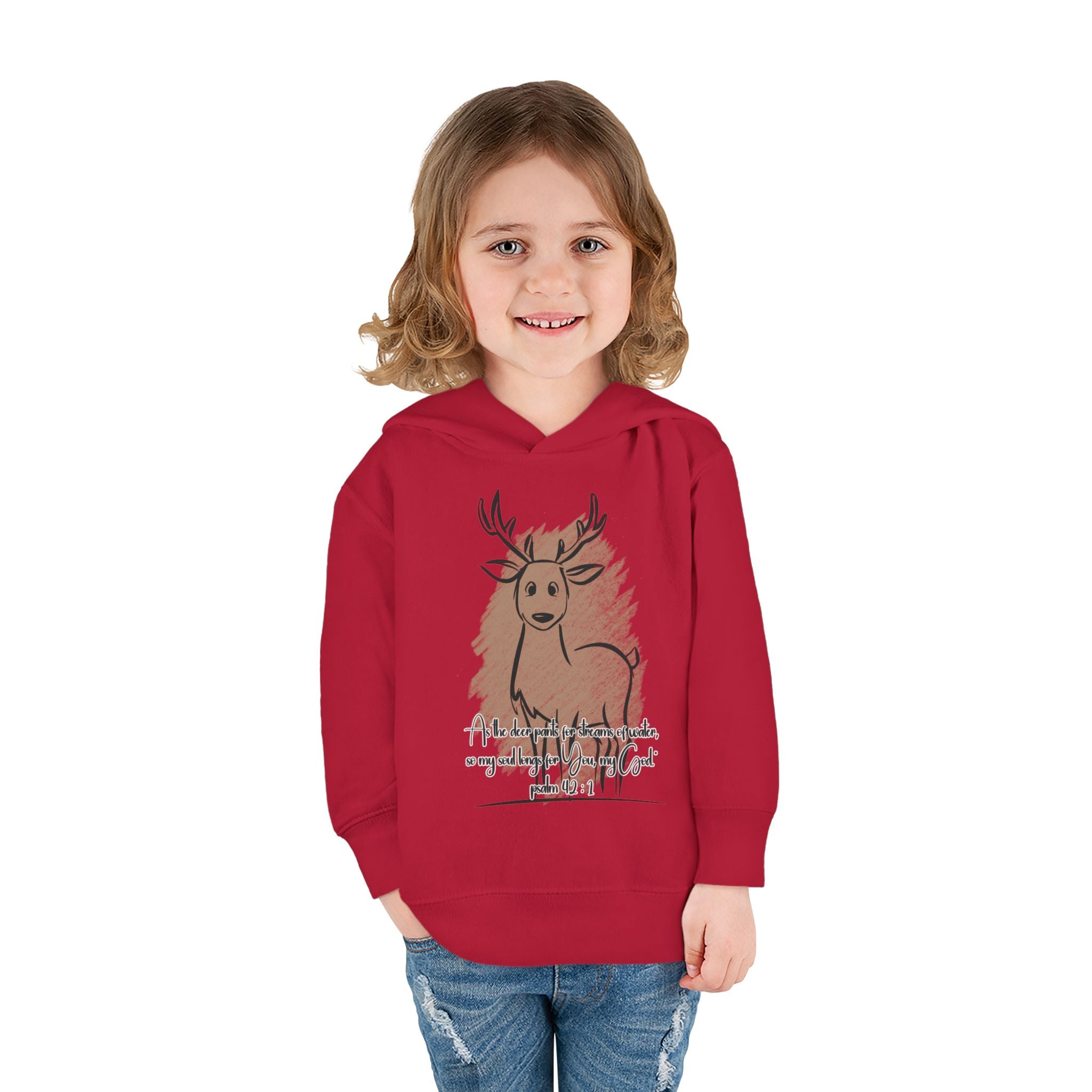 Christian Toddler Deer Hoodie | Psalm 42:1 Scripture Sweatshirt | Faith-Based Kids Pullover by Beevine Art