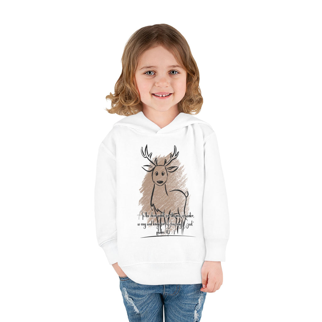Christian Toddler Deer Hoodie | Psalm 42:1 Scripture Sweatshirt | Faith-Based Kids Pullover by Beevine Art