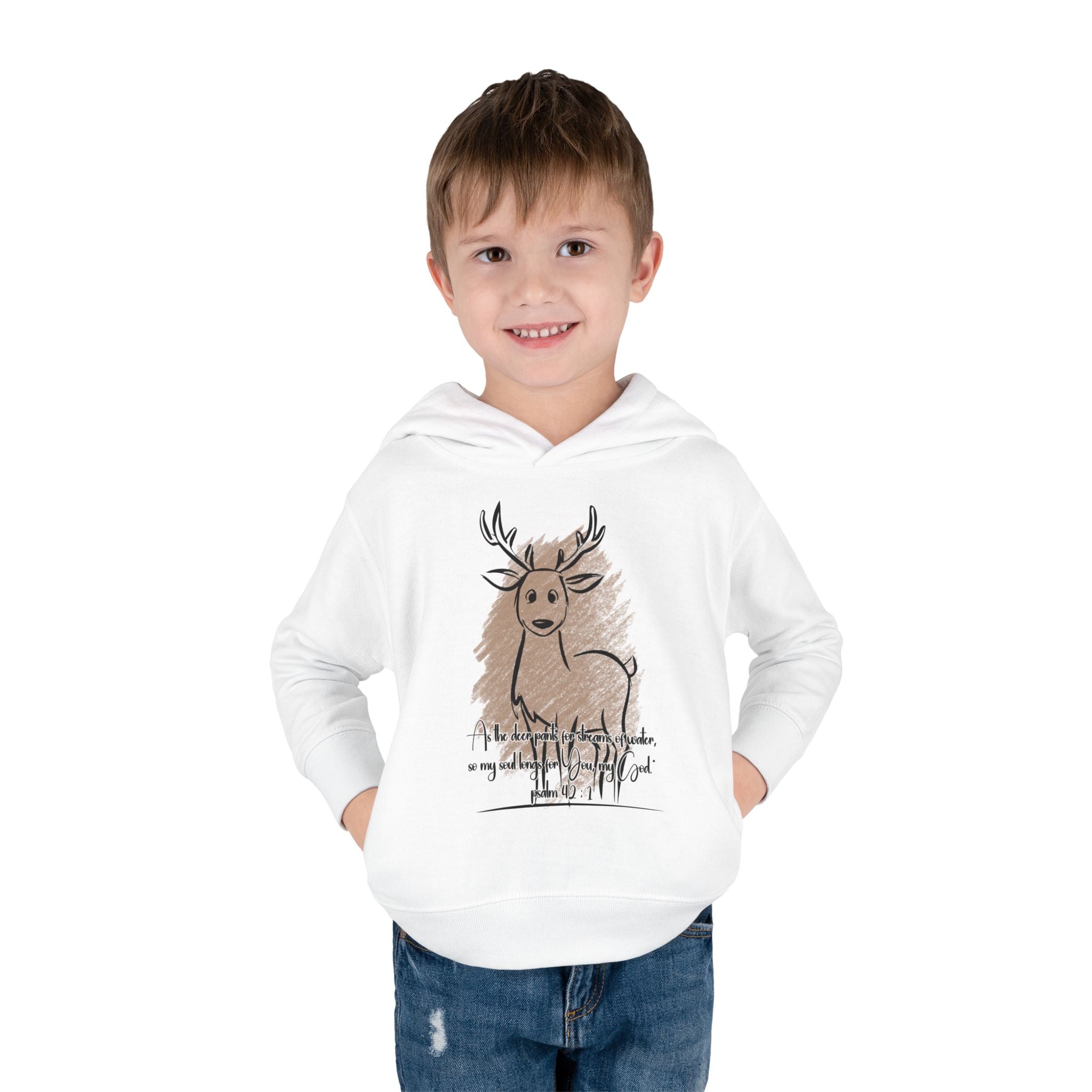 Christian Toddler Deer Hoodie | Psalm 42:1 Scripture Sweatshirt | Faith-Based Kids Pullover by Beevine Art