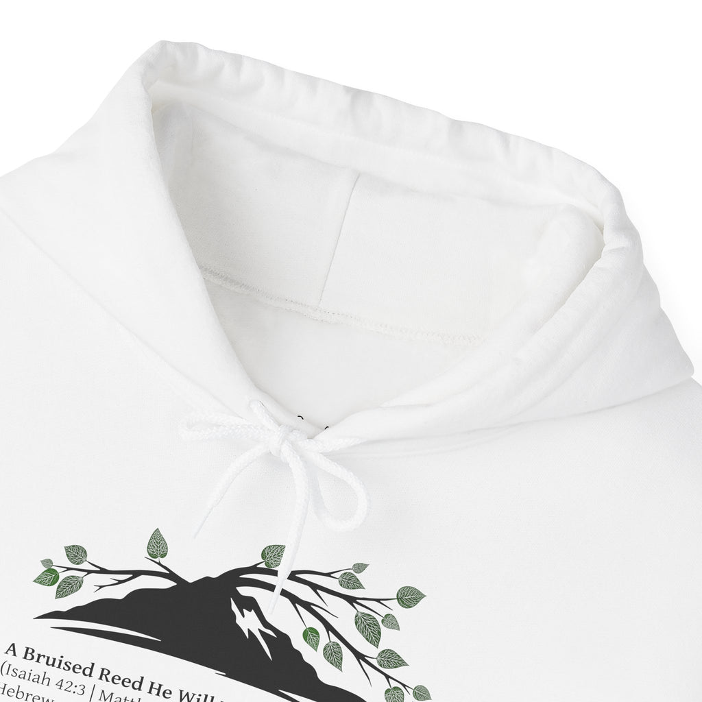 Faith Hoodie “Bruised But Not Broken” – Isaiah 42:3 + 2 Corinthians 4:9, Christian Sweatshirt of Hope and Resilience