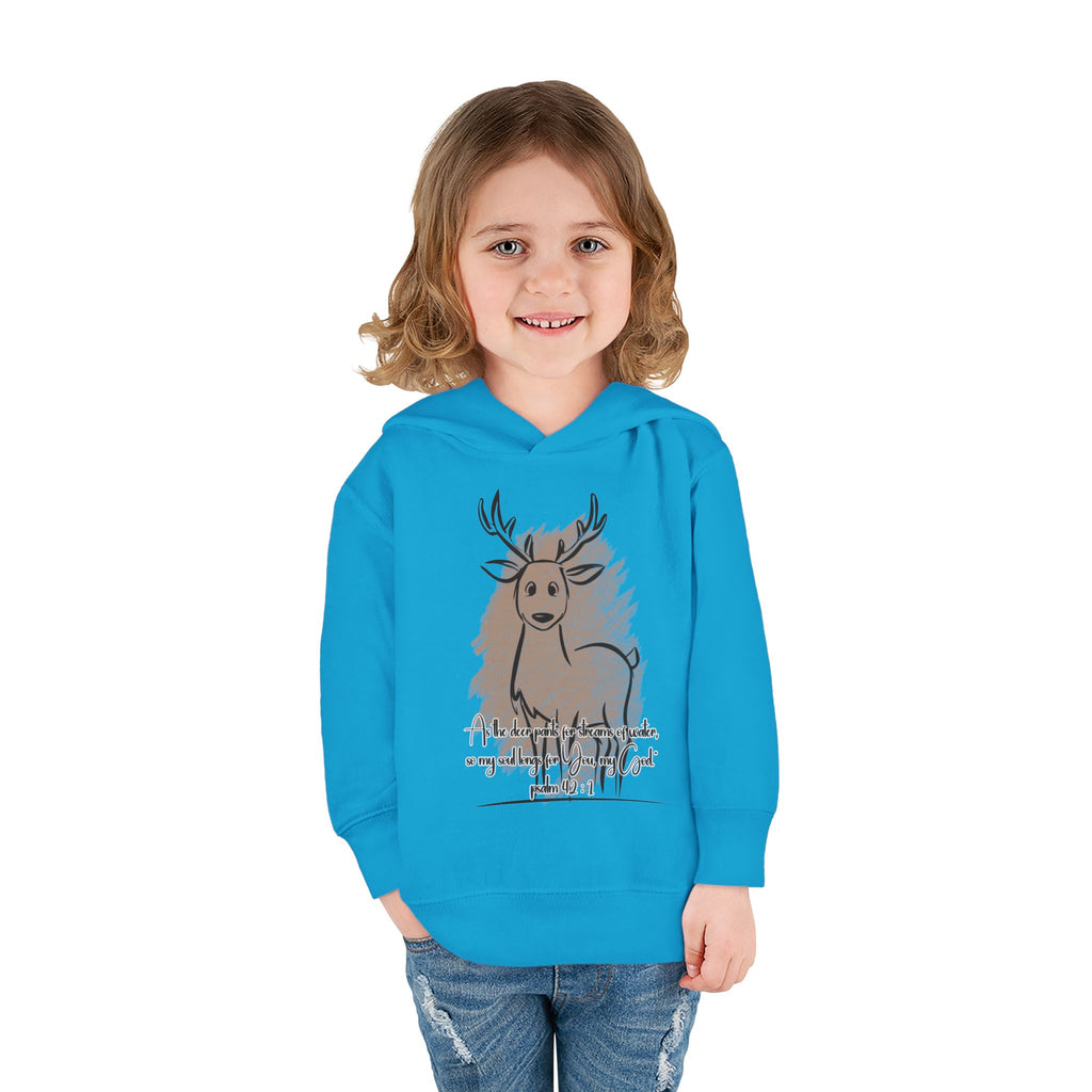 Christian Toddler Deer Hoodie | Psalm 42:1 Scripture Sweatshirt | Faith-Based Kids Pullover by Beevine Art