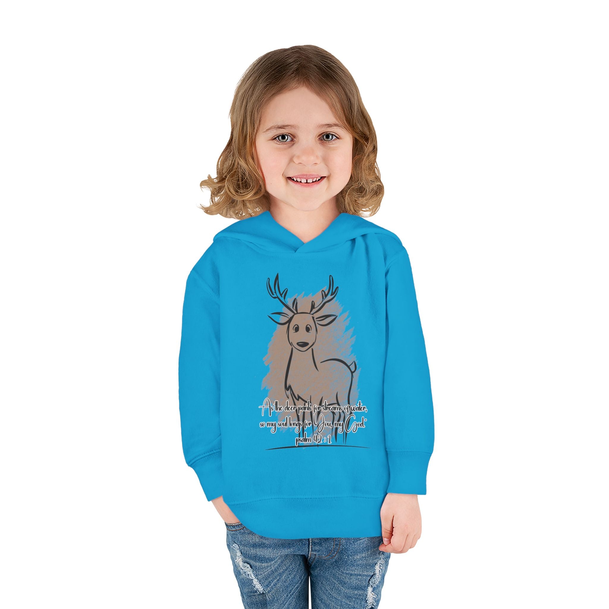 Christian Toddler Deer Hoodie | Psalm 42:1 Scripture Sweatshirt | Faith-Based Kids Pullover by Beevine Art