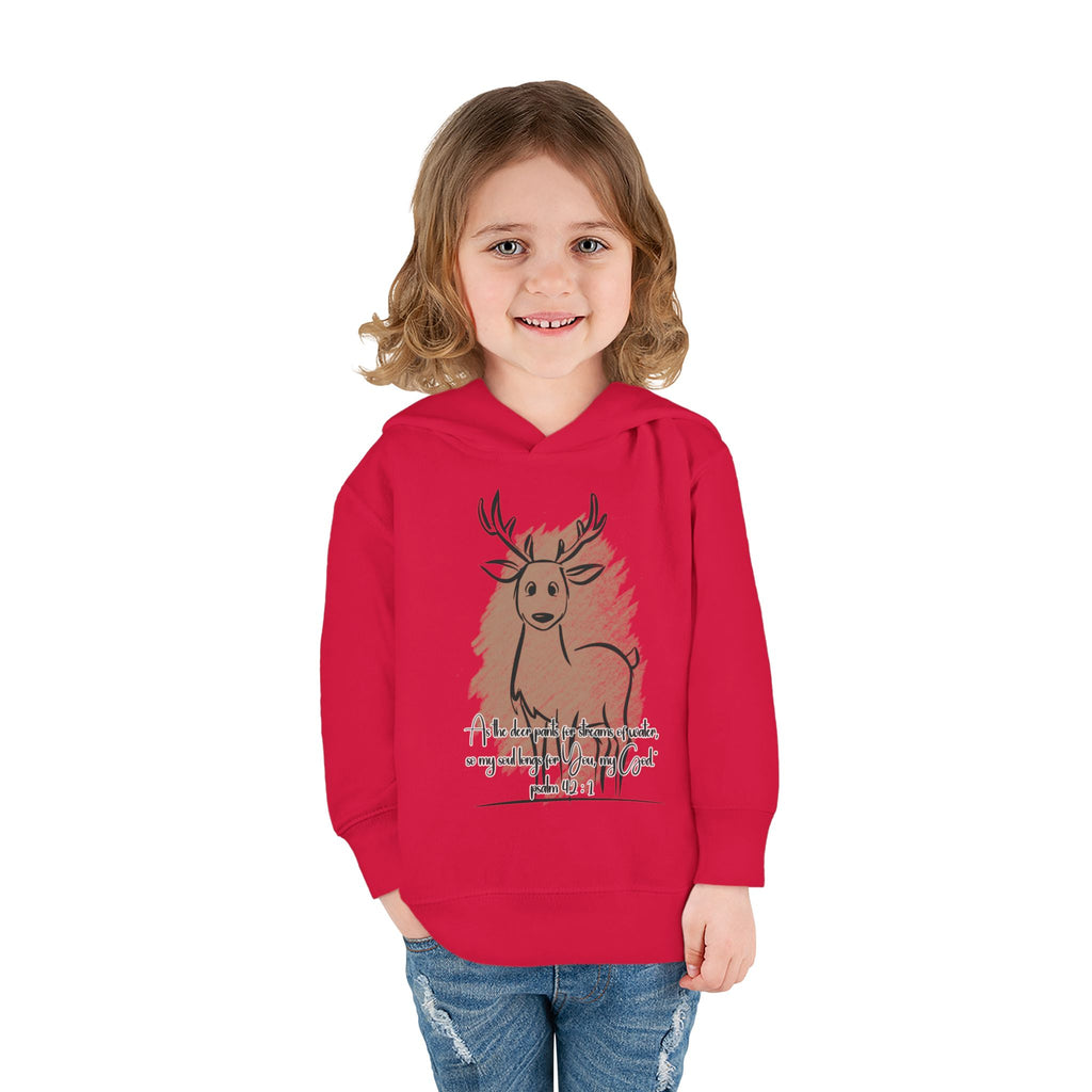 Christian Toddler Deer Hoodie | Psalm 42:1 Scripture Sweatshirt | Faith-Based Kids Pullover by Beevine Art