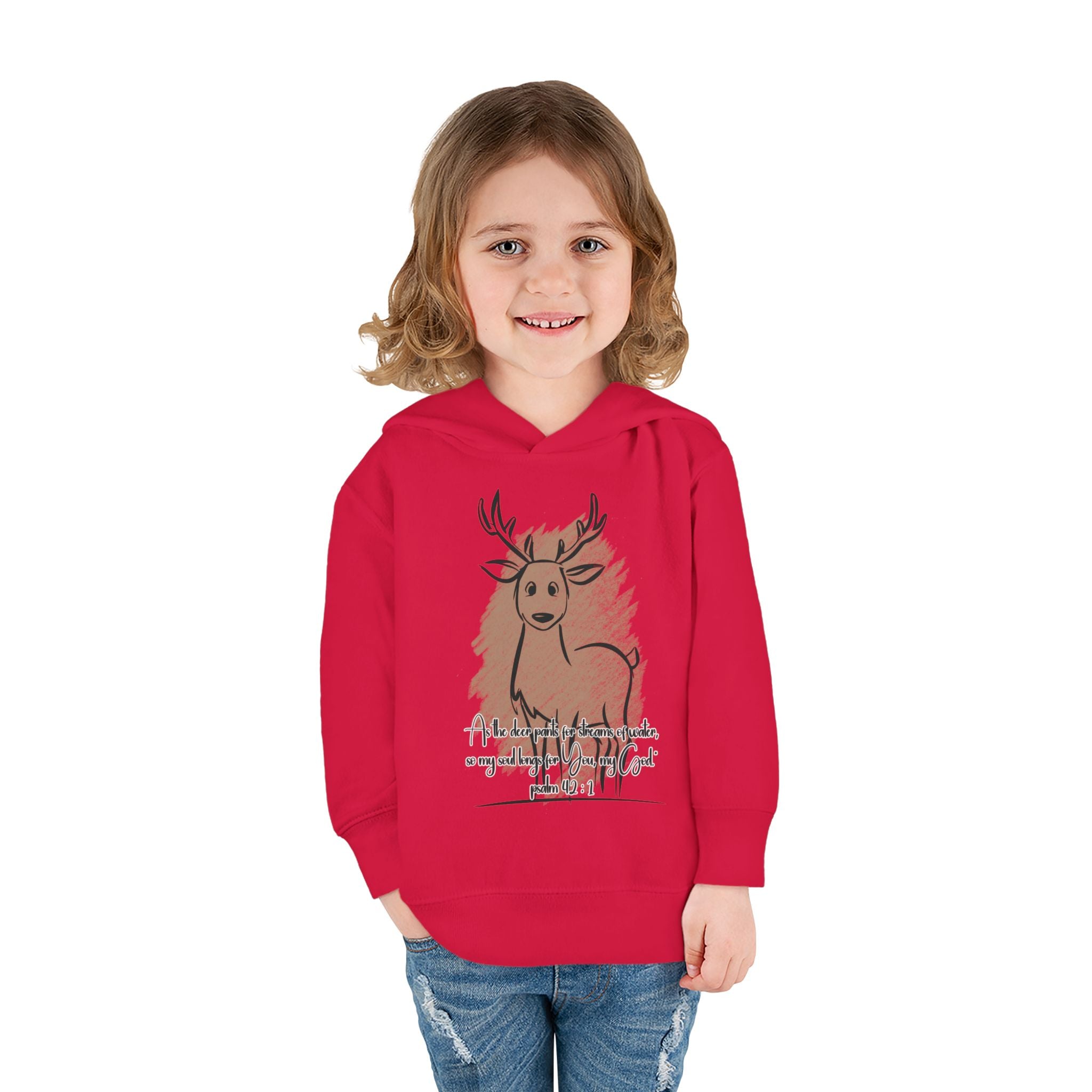 Christian Toddler Deer Hoodie | Psalm 42:1 Scripture Sweatshirt | Faith-Based Kids Pullover by Beevine Art