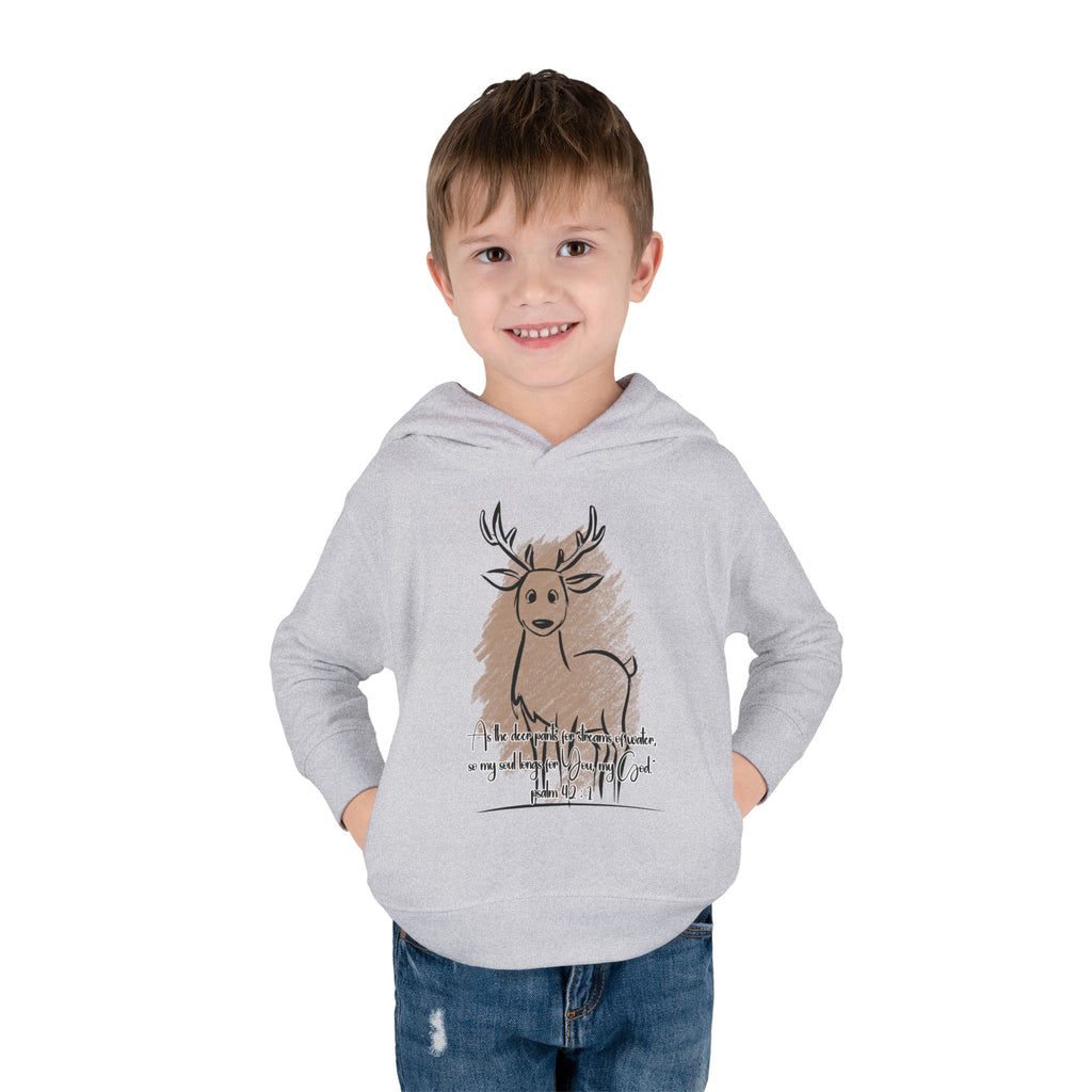 Christian Toddler Deer Hoodie | Psalm 42:1 Scripture Sweatshirt | Faith-Based Kids Pullover by Beevine Art