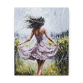 Dancing in the Rain – Stretched Canvas Wall Art (Woman in Lavender Dress)