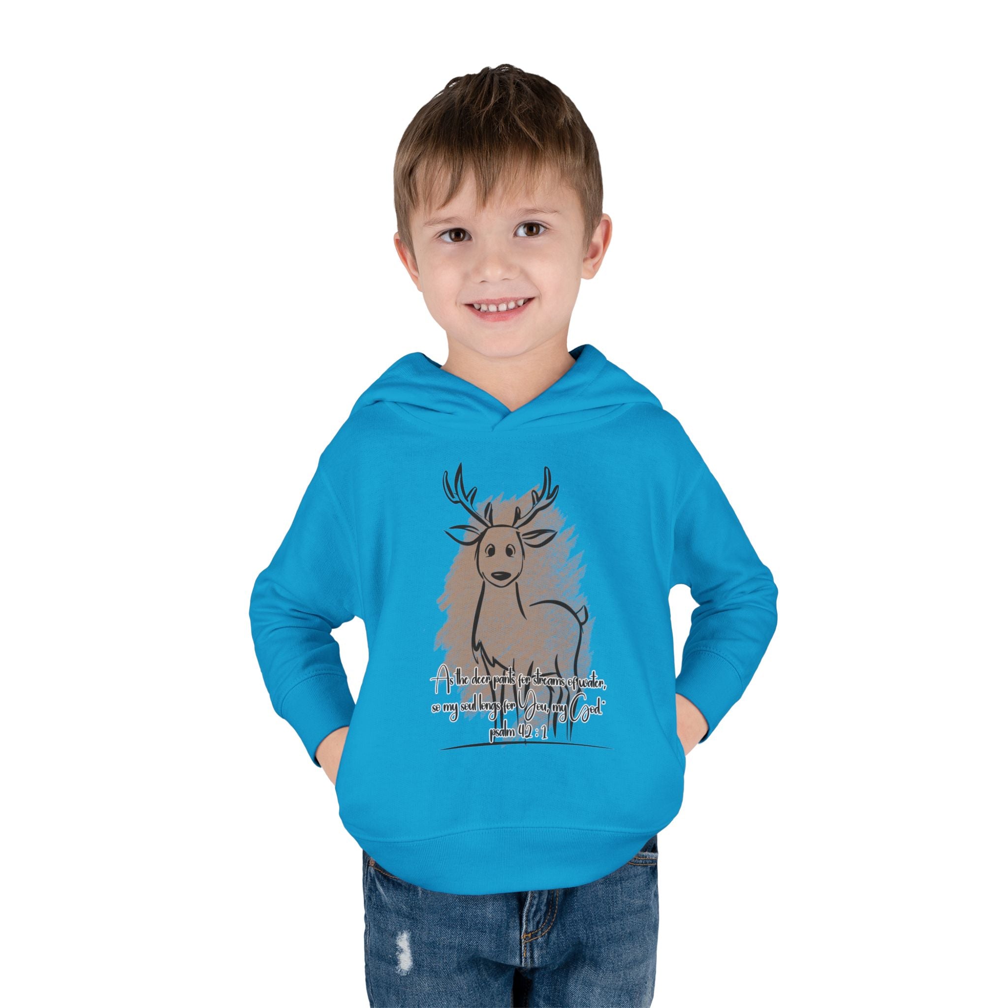 Christian Toddler Deer Hoodie | Psalm 42:1 Scripture Sweatshirt | Faith-Based Kids Pullover by Beevine Art