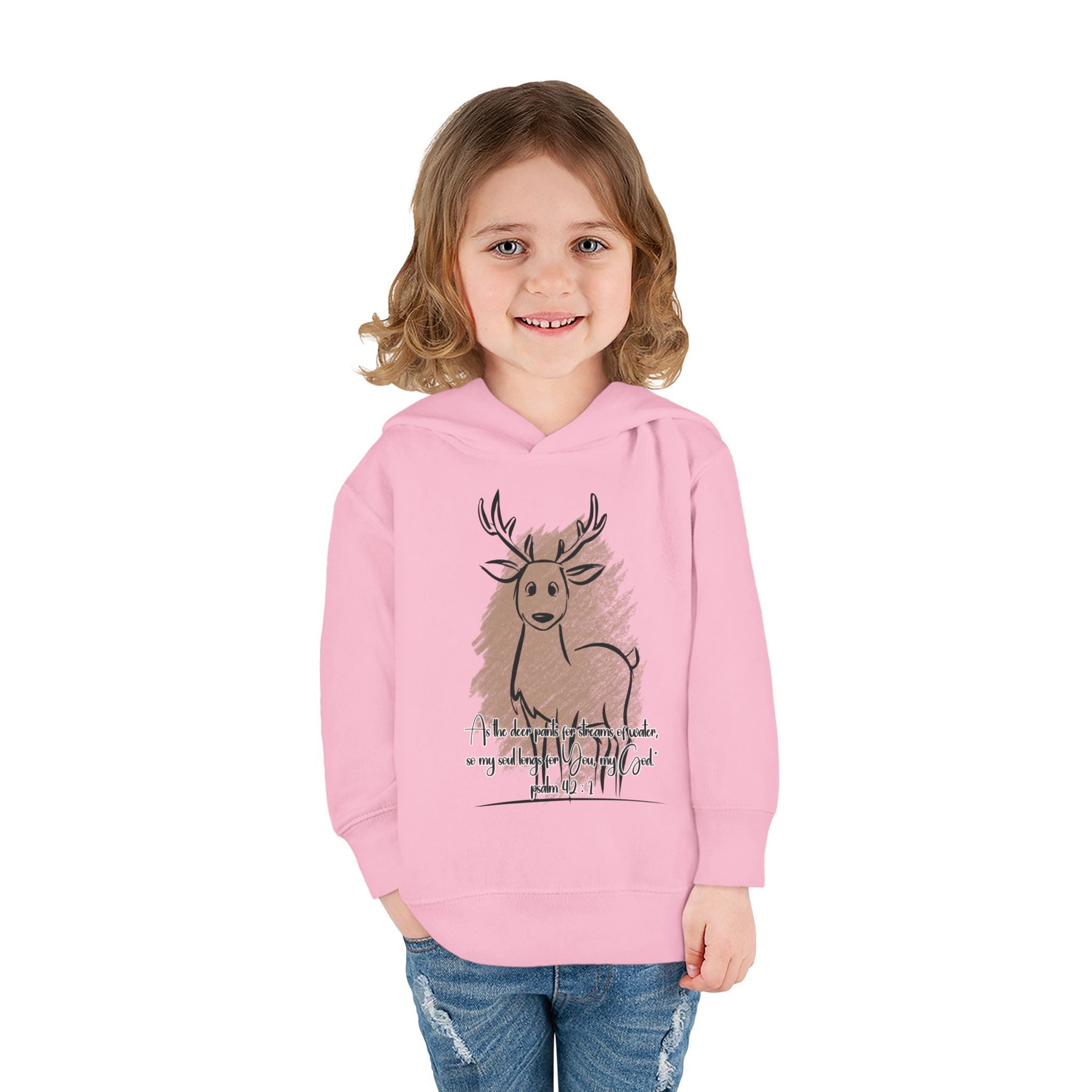 Christian Toddler Deer Hoodie | Psalm 42:1 Scripture Sweatshirt | Faith-Based Kids Pullover by Beevine Art