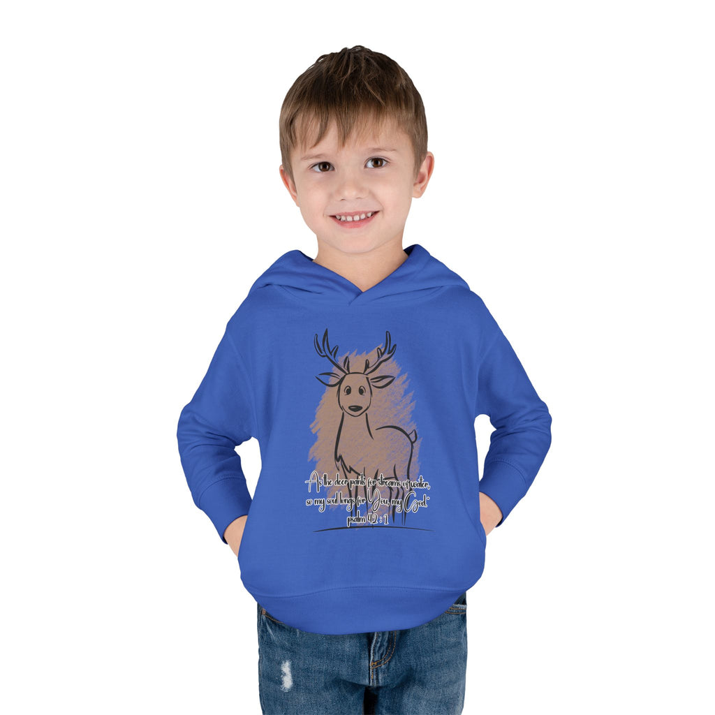Christian Toddler Deer Hoodie | Psalm 42:1 Scripture Sweatshirt | Faith-Based Kids Pullover by Beevine Art