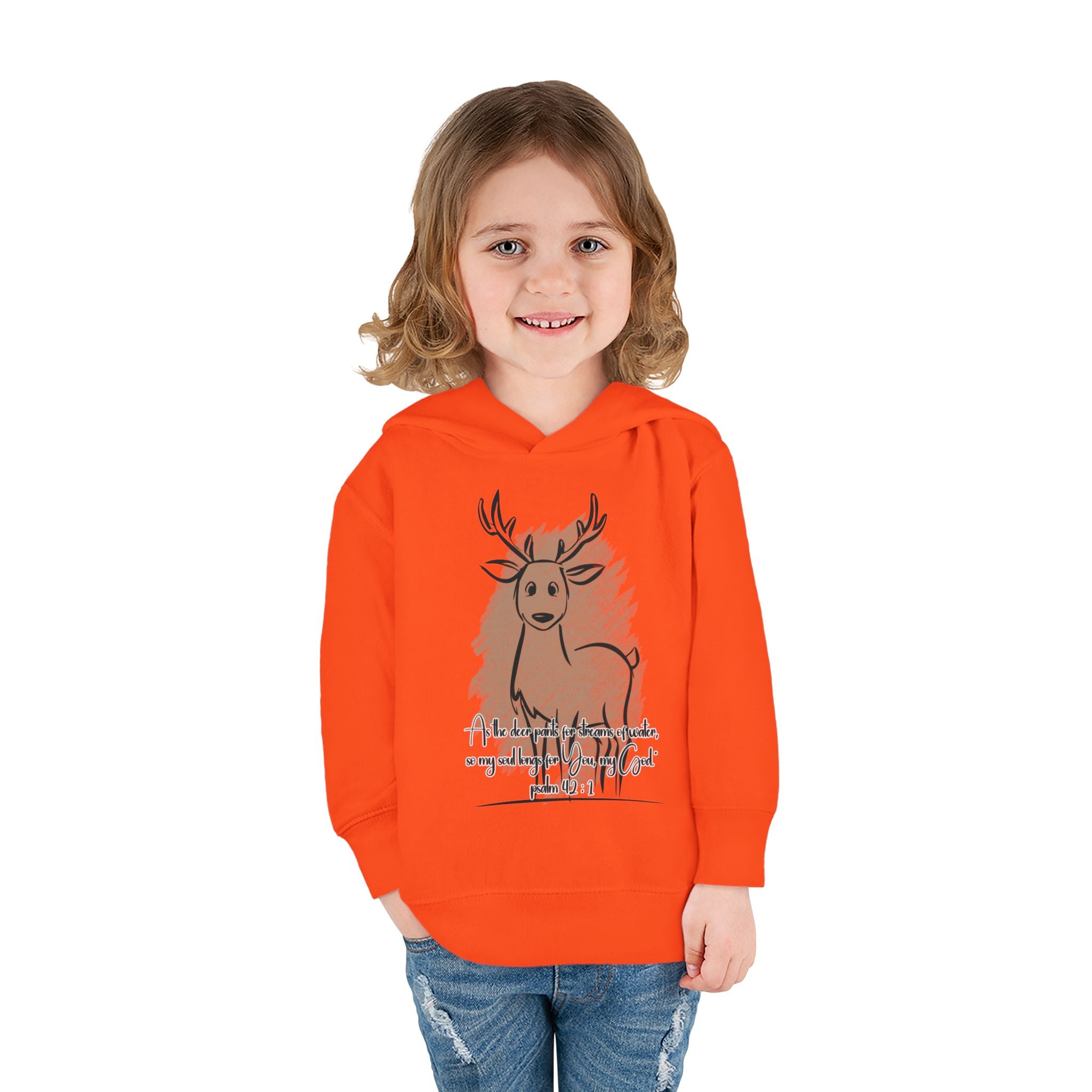 Christian Toddler Deer Hoodie | Psalm 42:1 Scripture Sweatshirt | Faith-Based Kids Pullover by Beevine Art