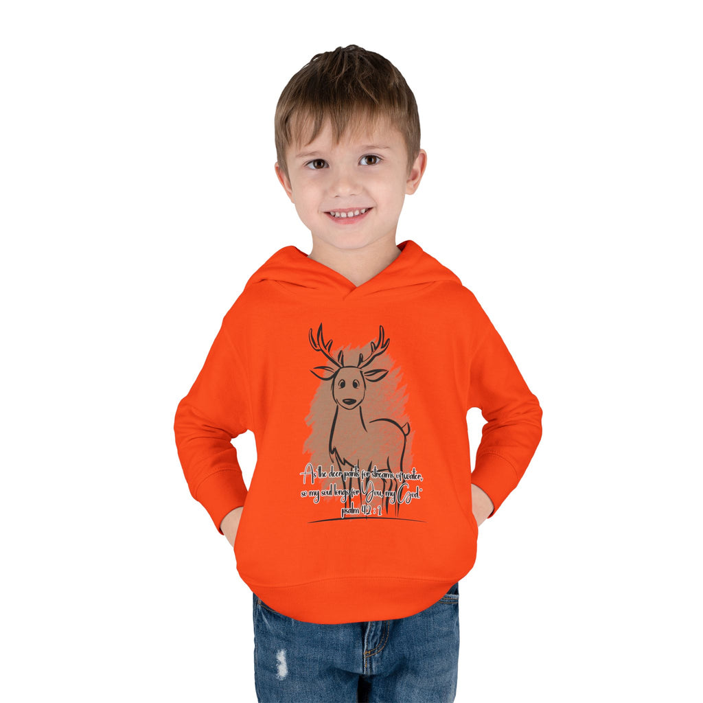 Christian Toddler Deer Hoodie | Psalm 42:1 Scripture Sweatshirt | Faith-Based Kids Pullover by Beevine Art