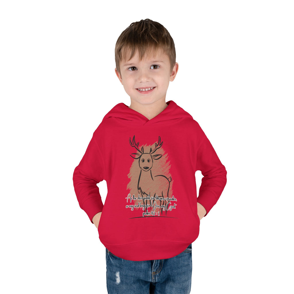 Christian Toddler Deer Hoodie | Psalm 42:1 Scripture Sweatshirt | Faith-Based Kids Pullover by Beevine Art