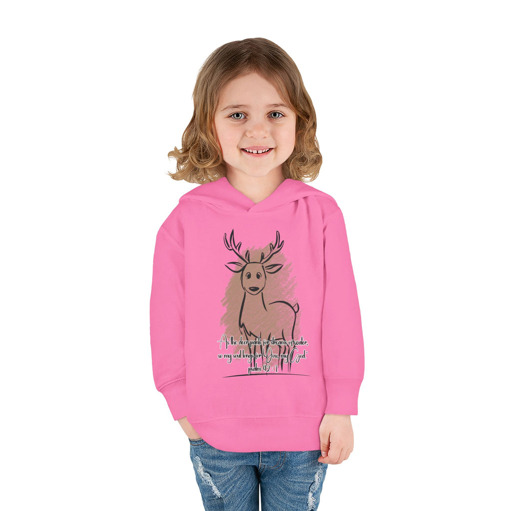 Christian Toddler Deer Hoodie | Psalm 42:1 Scripture Sweatshirt | Faith-Based Kids Pullover by Beevine Art