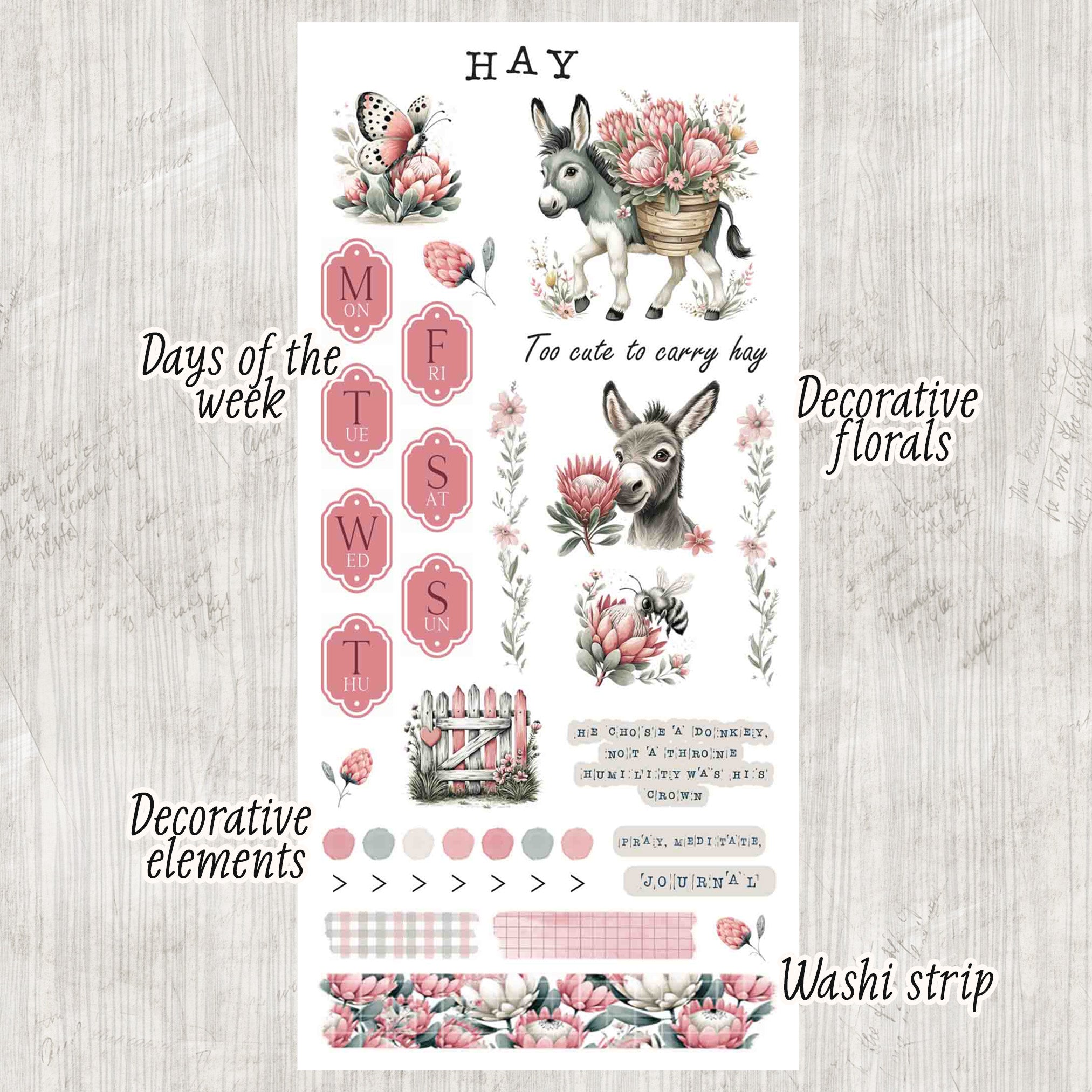 Daily Journal Sticker Kit - Pink Protea Floral Decorative Planner Stickers