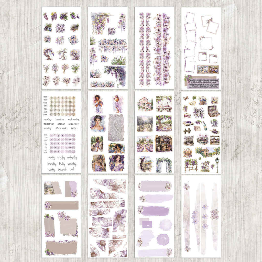 Decorative Journaling Bundle Collection - 12 Sheet Purple Lavender Sticker Kit