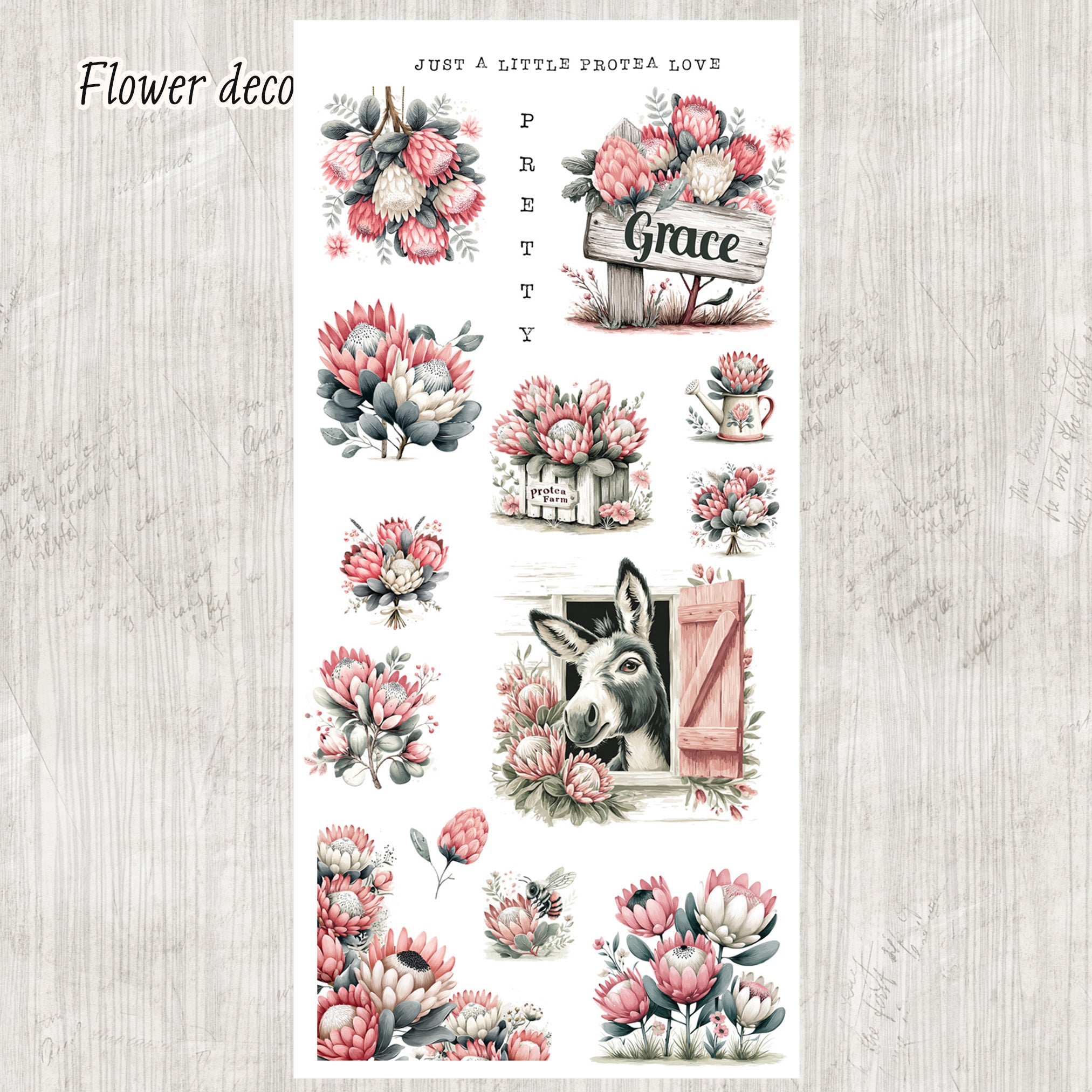 Daily Journal Sticker Kit - Pink Protea Floral Decorative Planner Stickers