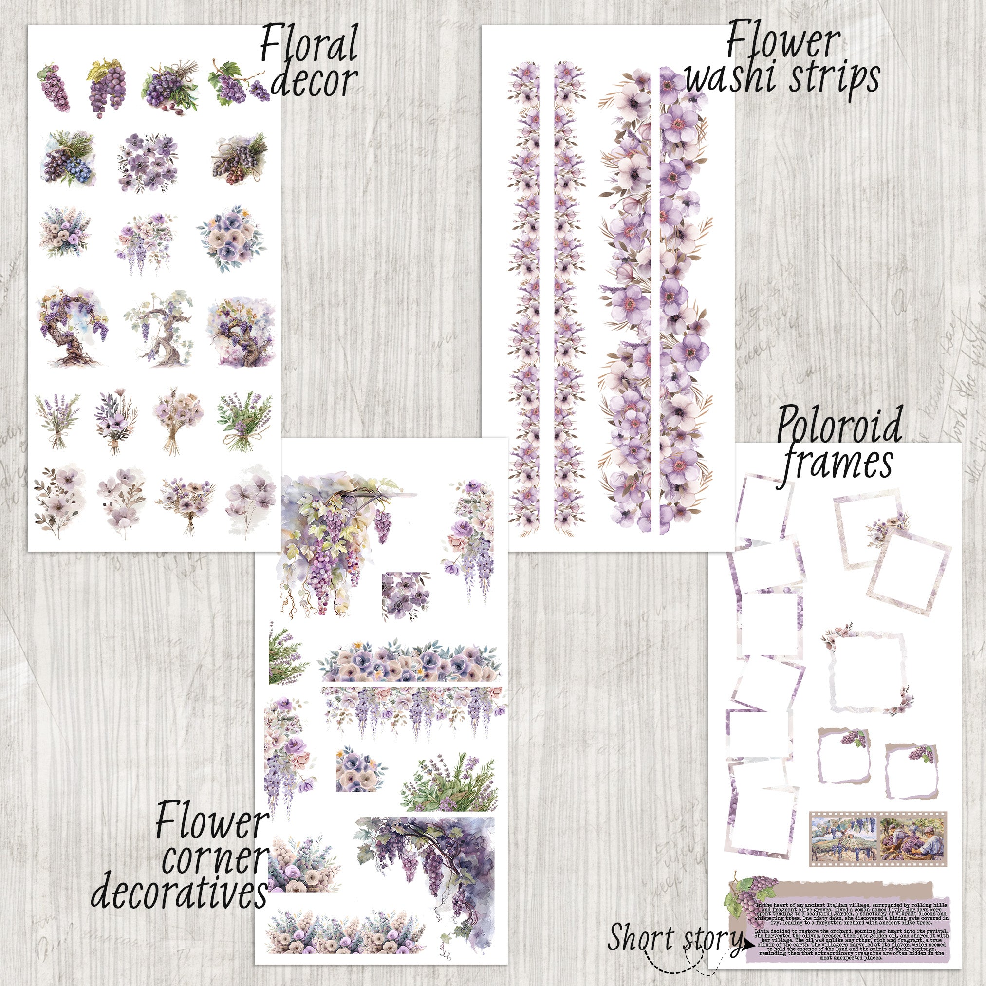 Decorative Journaling Bundle Collection - 12 Sheet Purple Lavender Sticker Kit