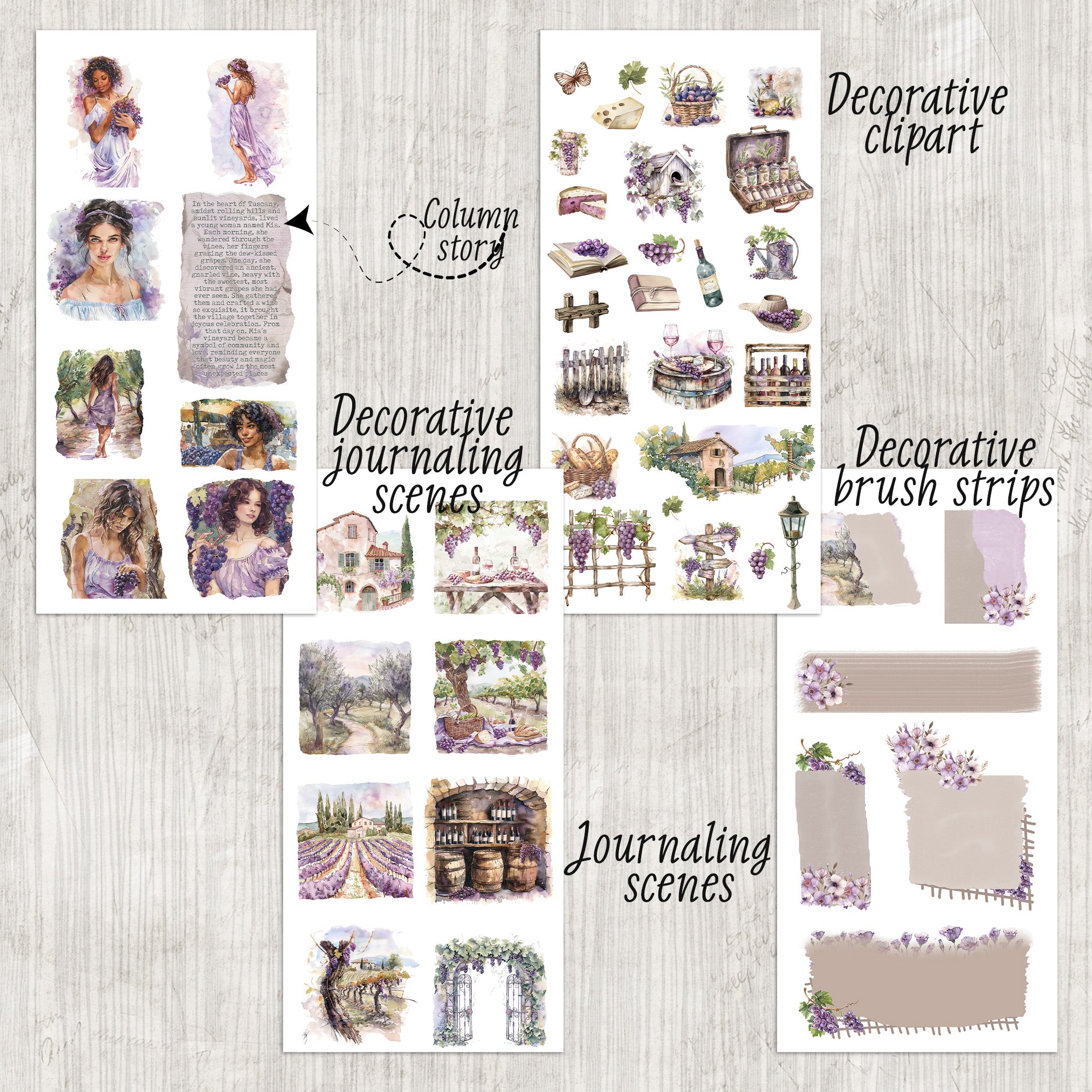 Decorative Journaling Bundle Collection - 12 Sheet Purple Lavender Sticker Kit