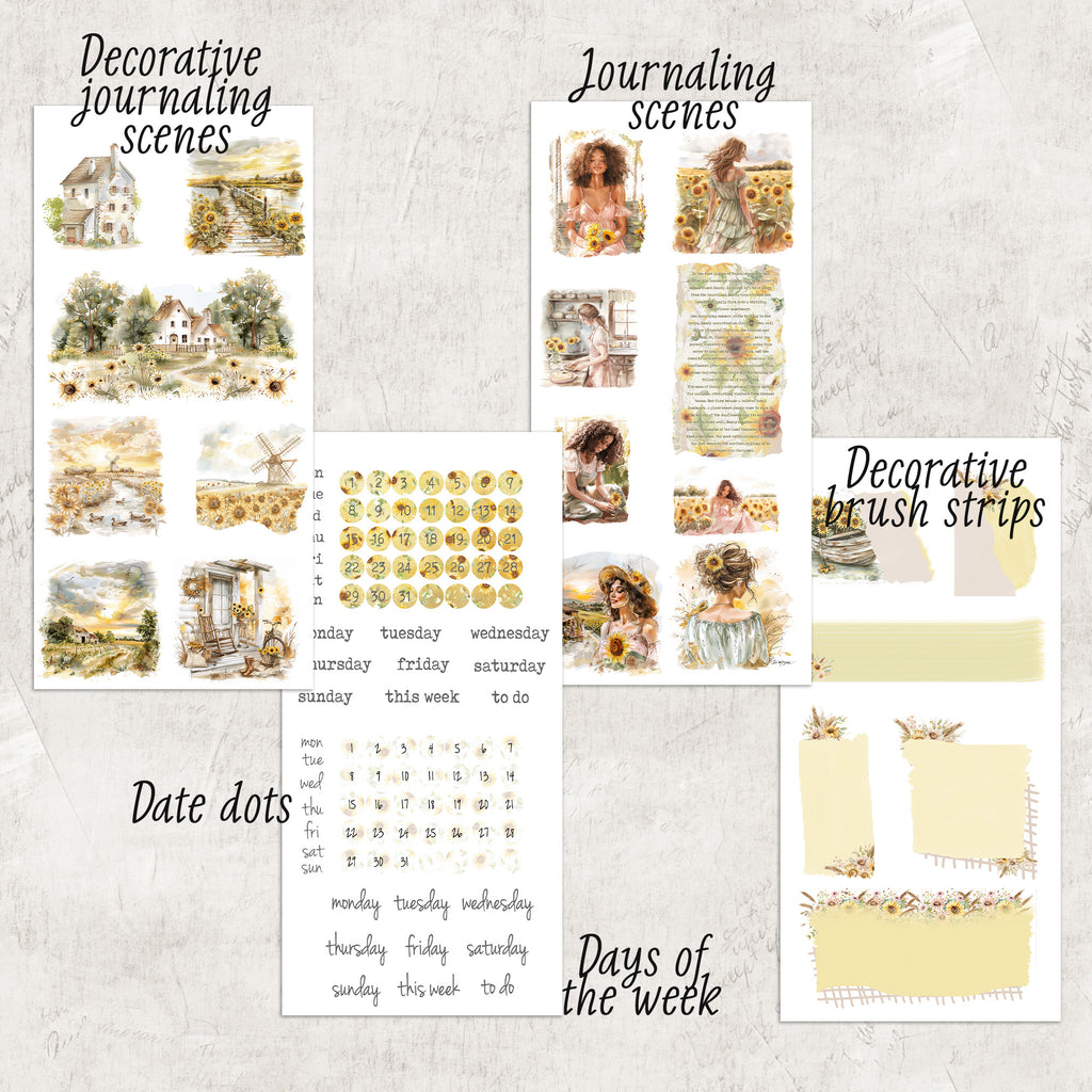 Sunflower Journaling collection - Decorative Sticker Bundle