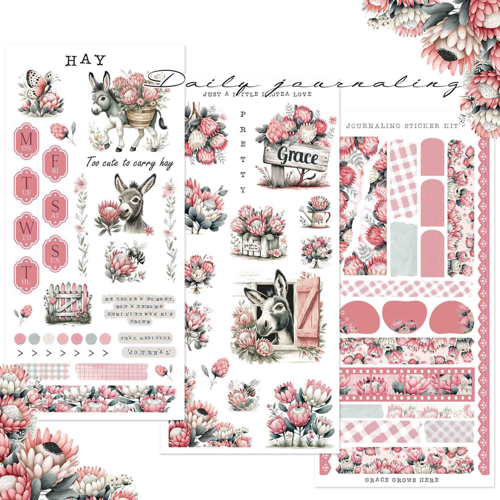 Daily Journal Sticker Kit - Pink Protea Floral Decorative Planner Stickers
